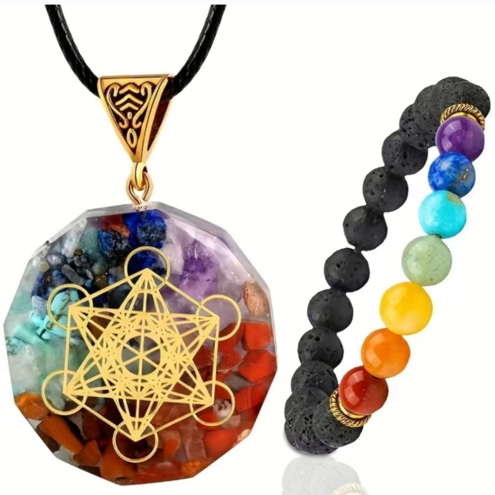 Round Chakra Necklace and Bracelet Bundle